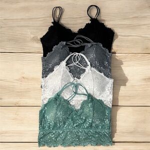 Lace Bralette Set in Black, Pewter, White, and Sea Green